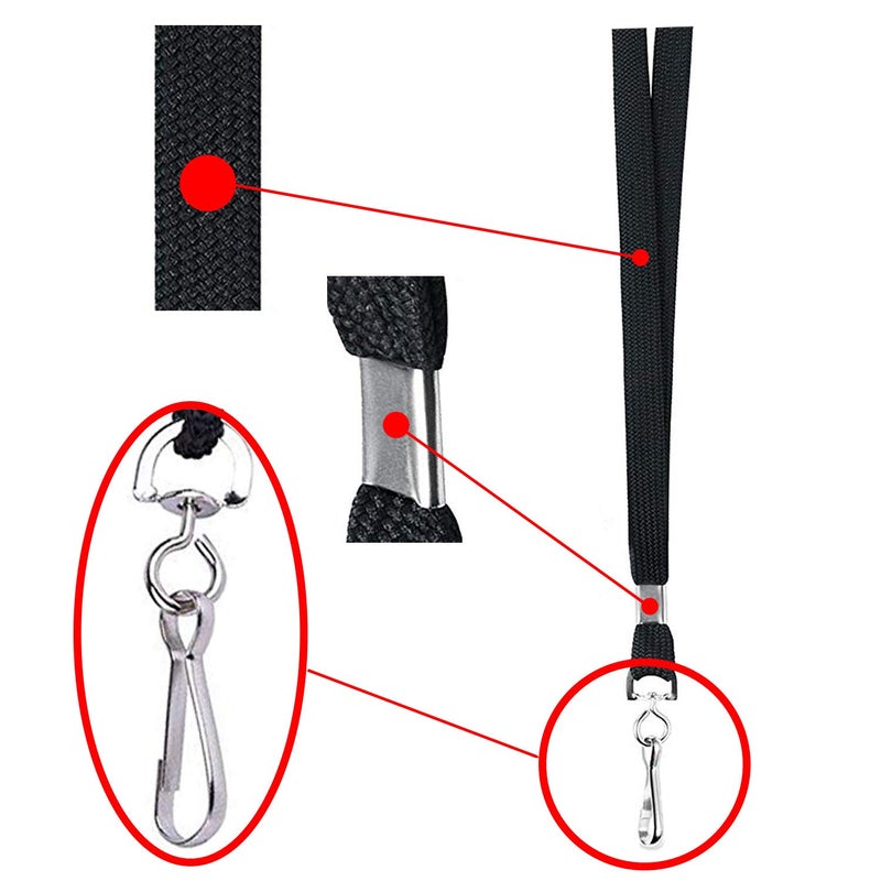 HOSL 100 Pack Badge Lanyards Office Lanyard ID Card Lanyards Business Card Lanyards Students Lanyards Employee Lanyards Round 36" With Swivel Hook (Wide Black) - Image 2